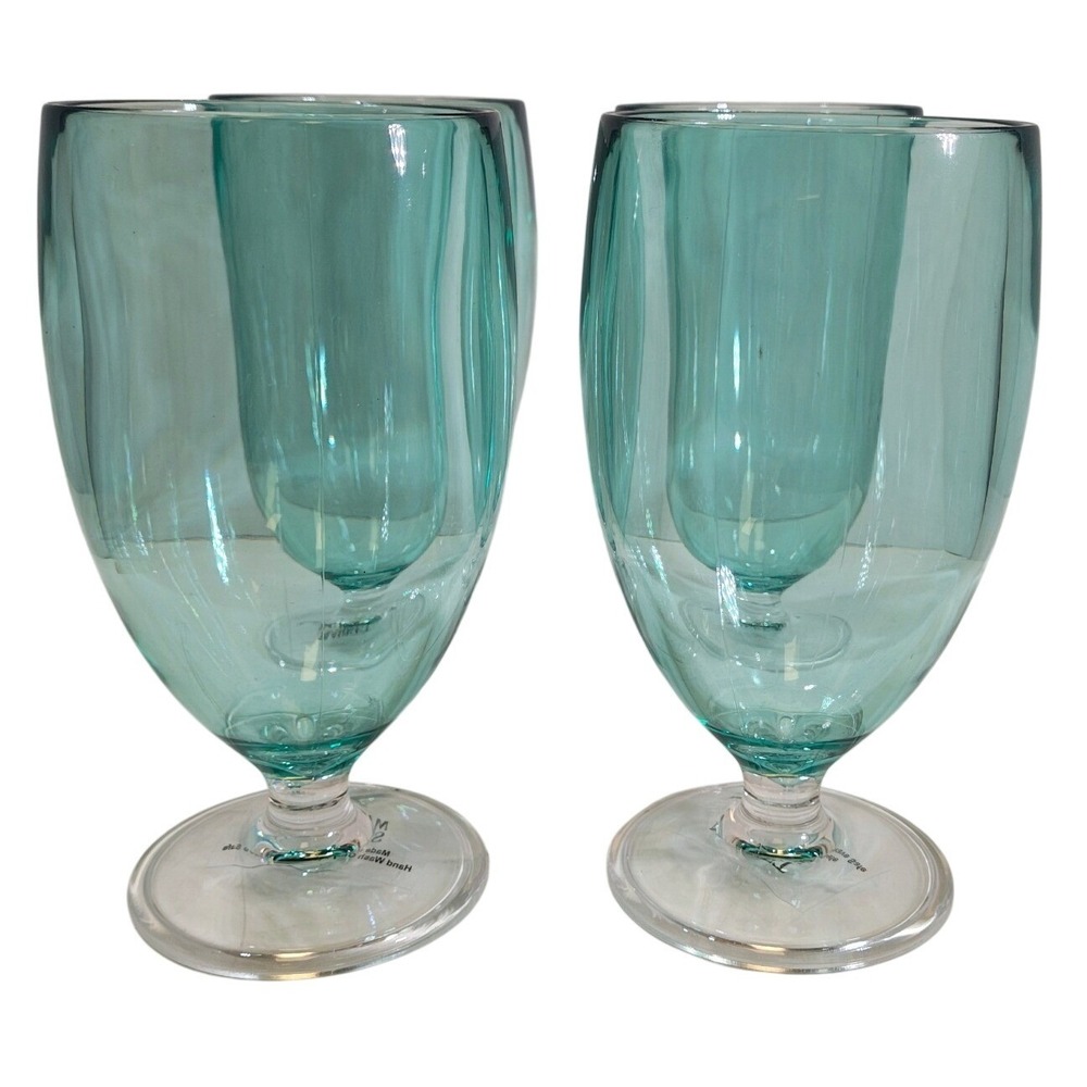 NWT Market Square Acrylic Iced Tea Goblets Set/4 Teal Blue Footed Water Glasses